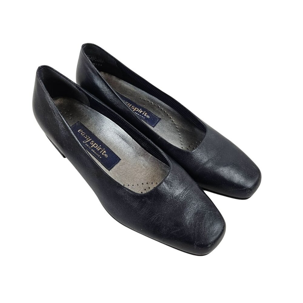 Easy Spirit Womens Size 7.5M Anti Gravity Blue Leather Square Toe Heels Brazil